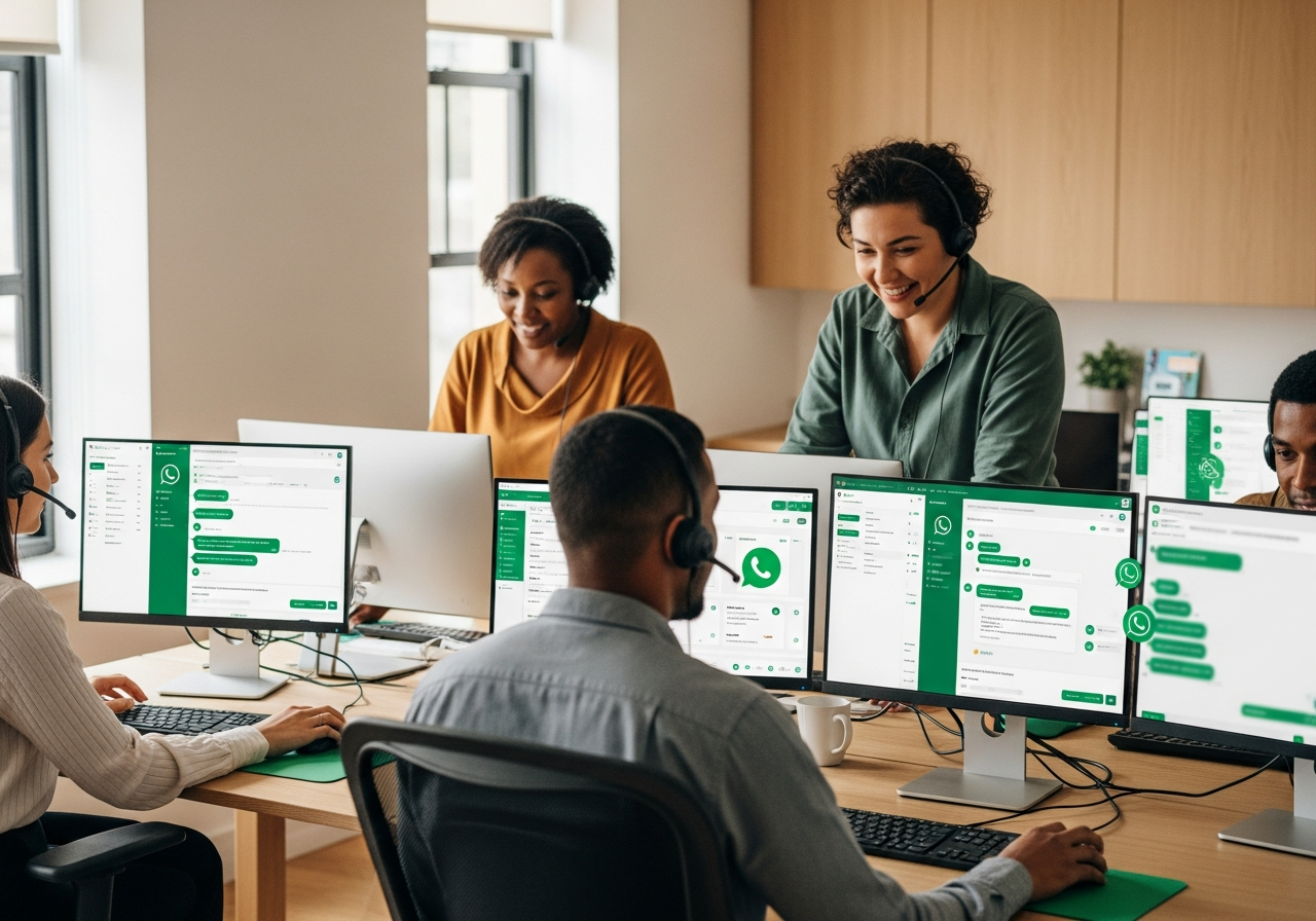 Customer service team answering WhatsApp chats in a shared inbox