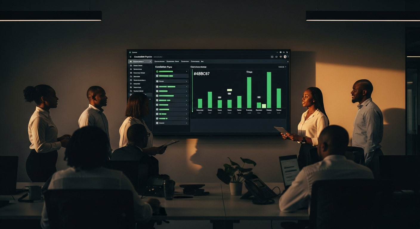 Recruitment team reviewing a TalentFlow candidate pipeline