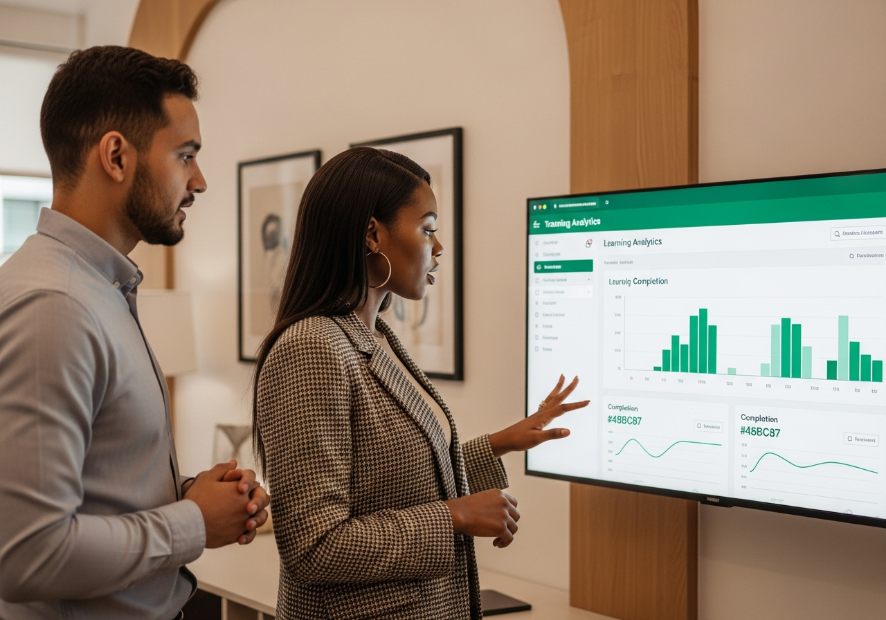 Training manager reviewing a learning analytics dashboard