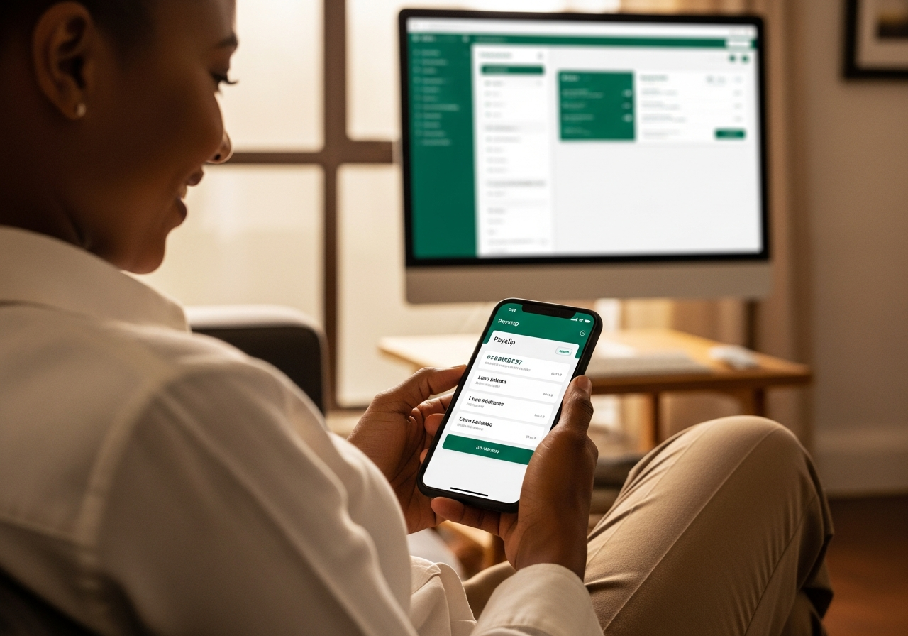 Employee checking a payslip on a mobile self-service app