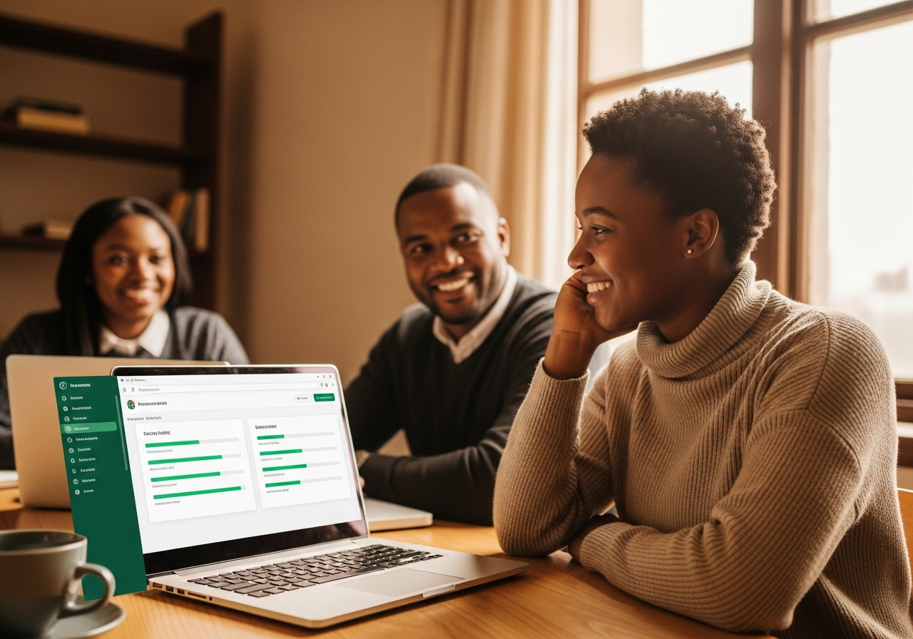 Bursary student checking a funding portal on a laptop