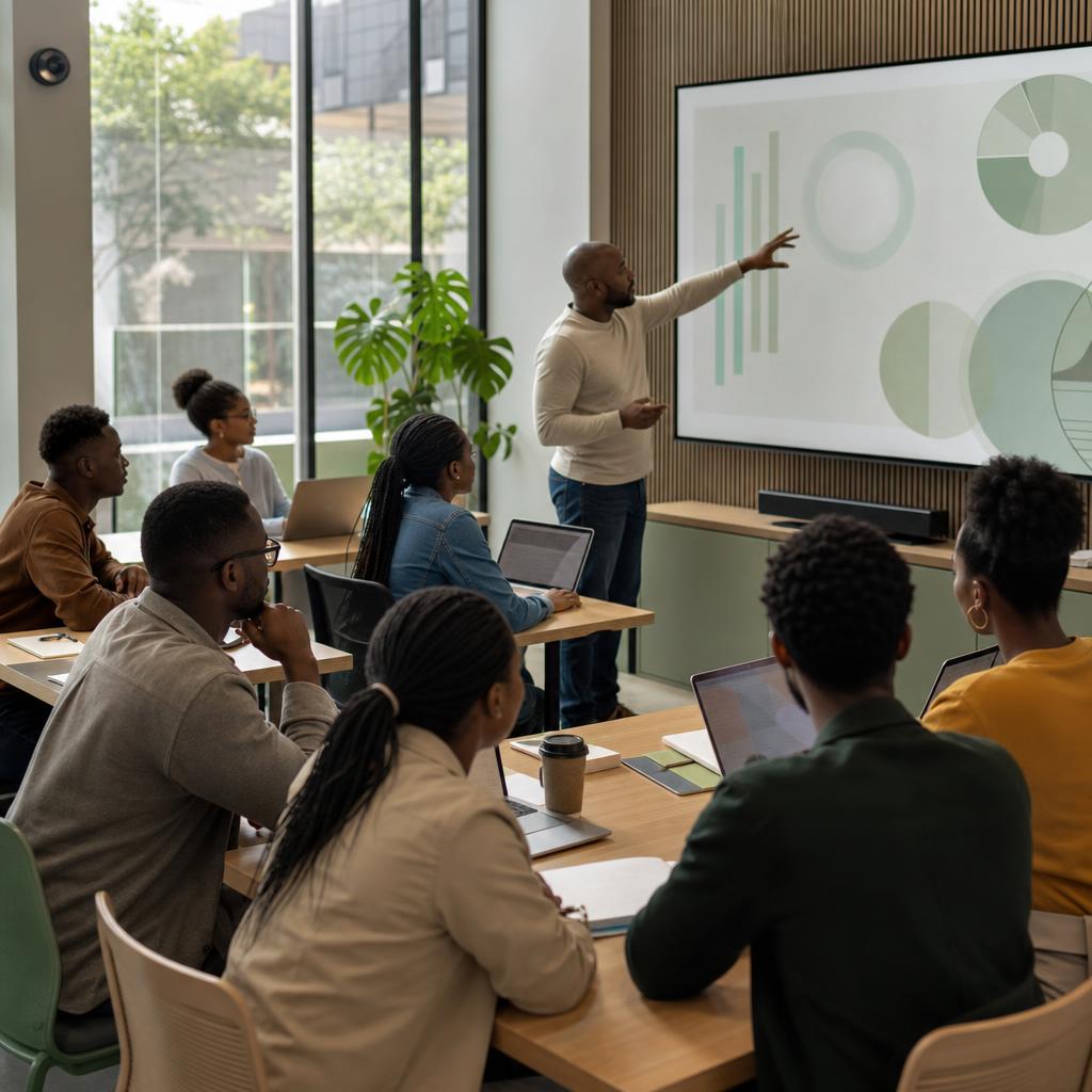 Instructor leading an adult software and data training session